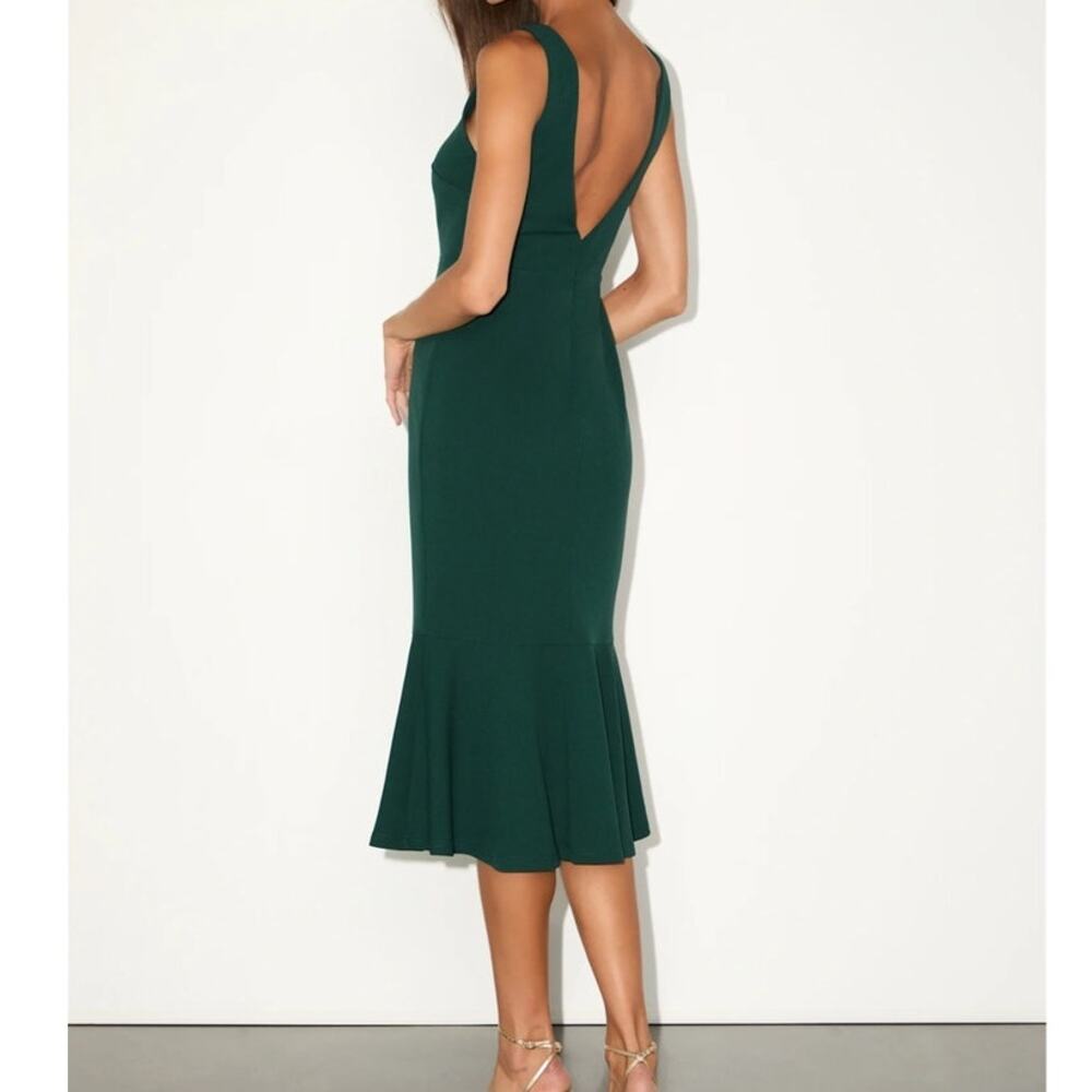 Lulus Moment Maker Square Neck Trumpet Midi Dress Women's Small Green - Picture 6 of 16
